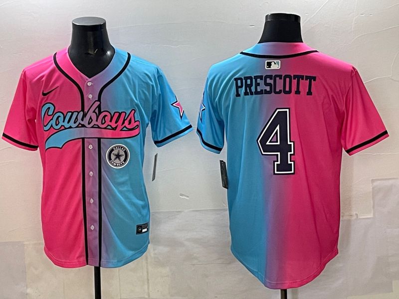 Men 2025 Dallas Cowboys #4 Prescott Blue pink Nike Limited NFL Jersey style 008